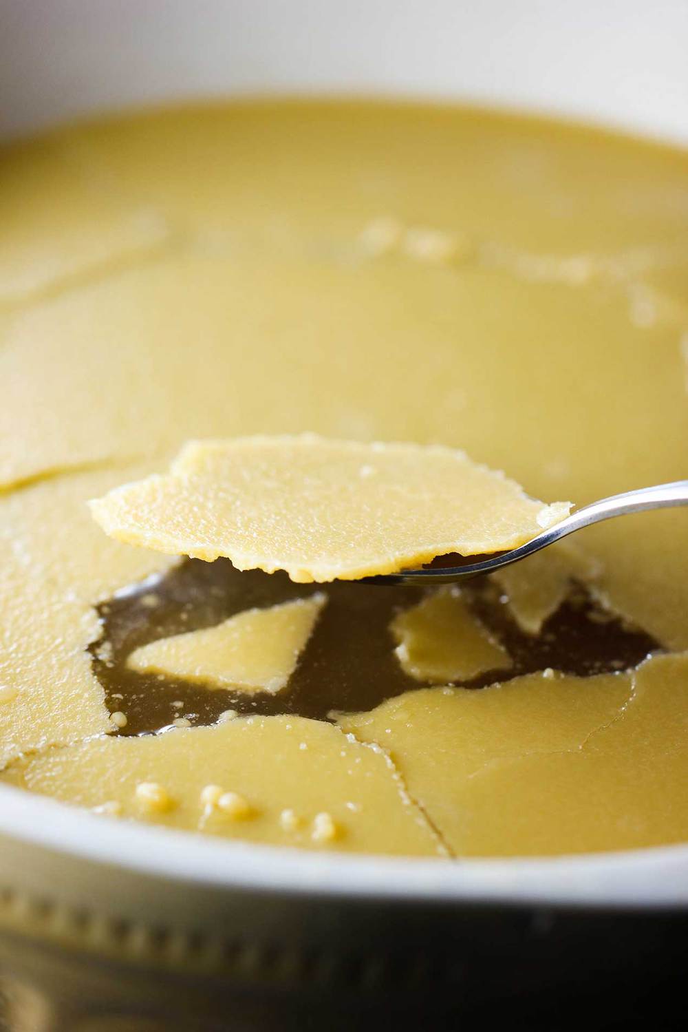 Congealed fat removed with spoon from homemade beef stock