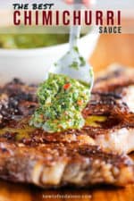 grilled cowboy ribeye steak with chimichurri sauce