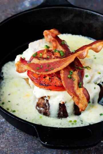 Kentucky Hot Brown in a cast iron skillet