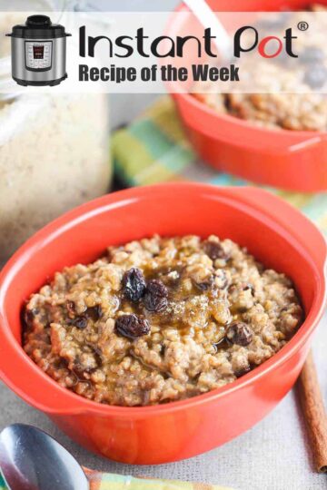 Instant Pot Cinnamon Raisin Steel-Cut Oats in a red bowl