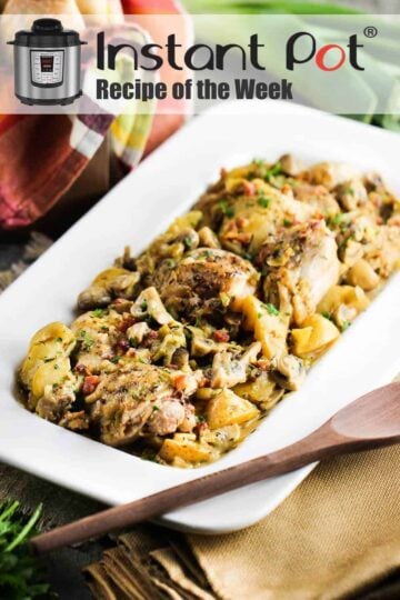 A white dish with Instant Pot Chicken Provencal