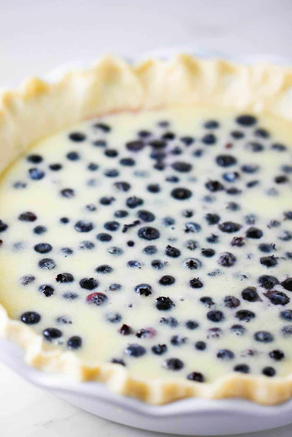 A blueberry buttermilk pie before it goes into the oven.