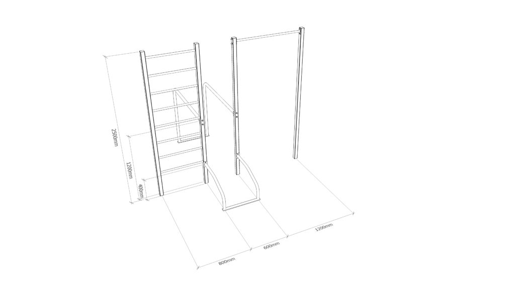 ZW23 - Žebřiny, hrazda, bradla - nákres