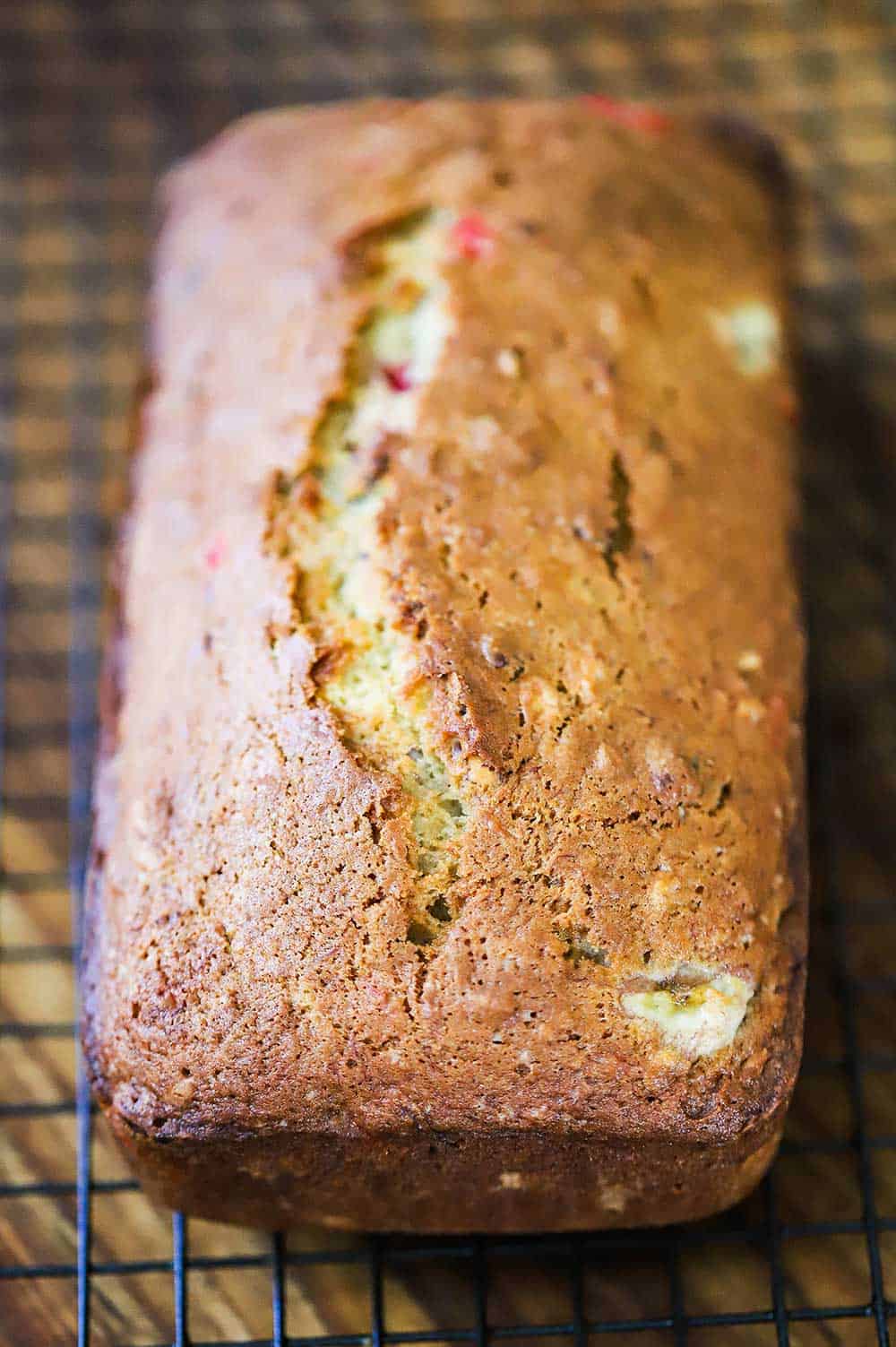 A freshly baked loaf of banana nut bread