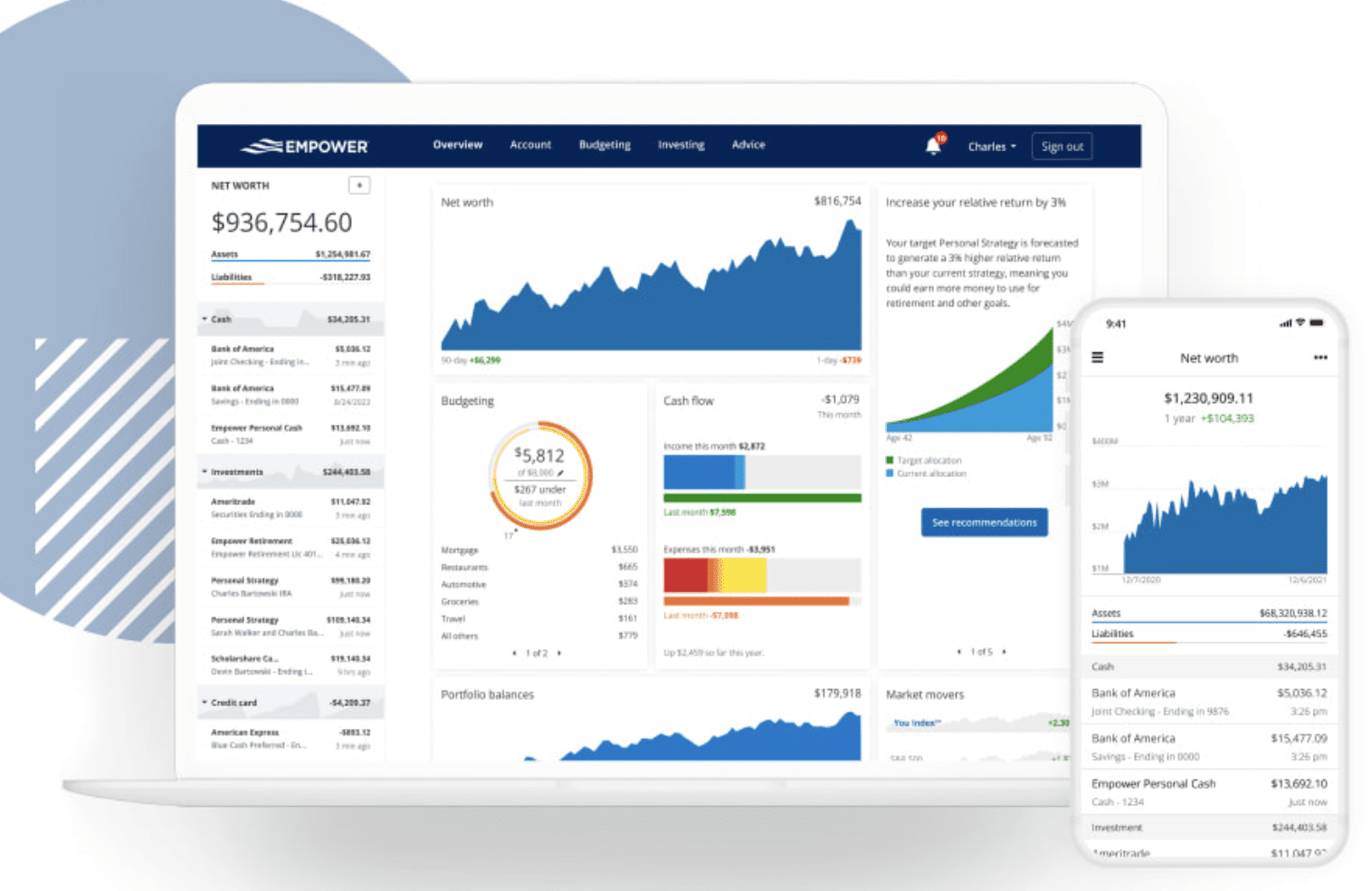 empower net worth calculator picture of dashboard