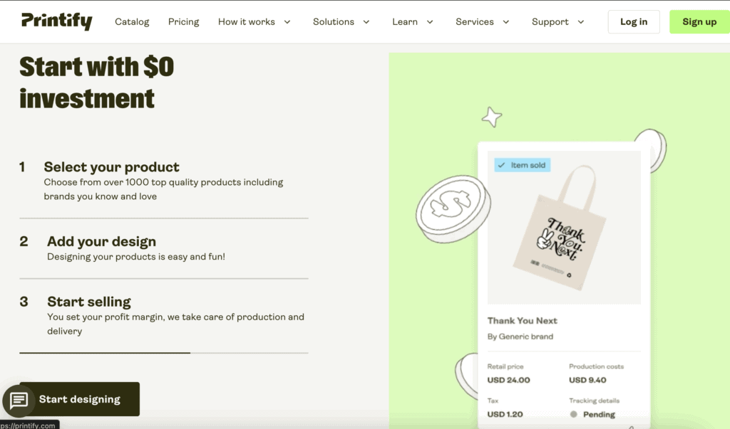 Printify's homepage.